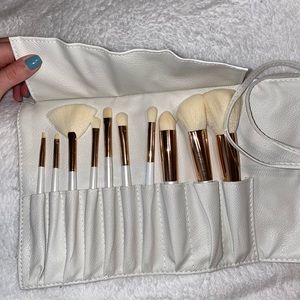 Makeup brushes in travel case